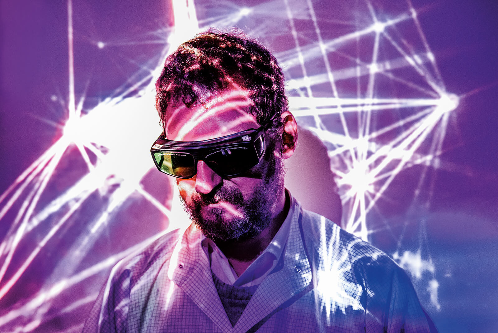 Man standing in laser light