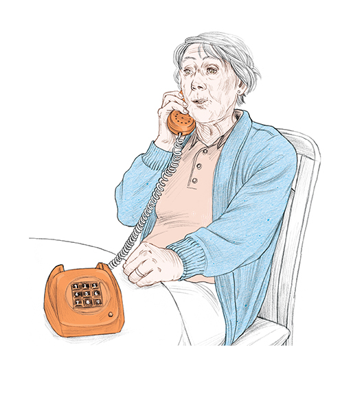 Illustration Frau mit Schnurtelefon am telefonieren