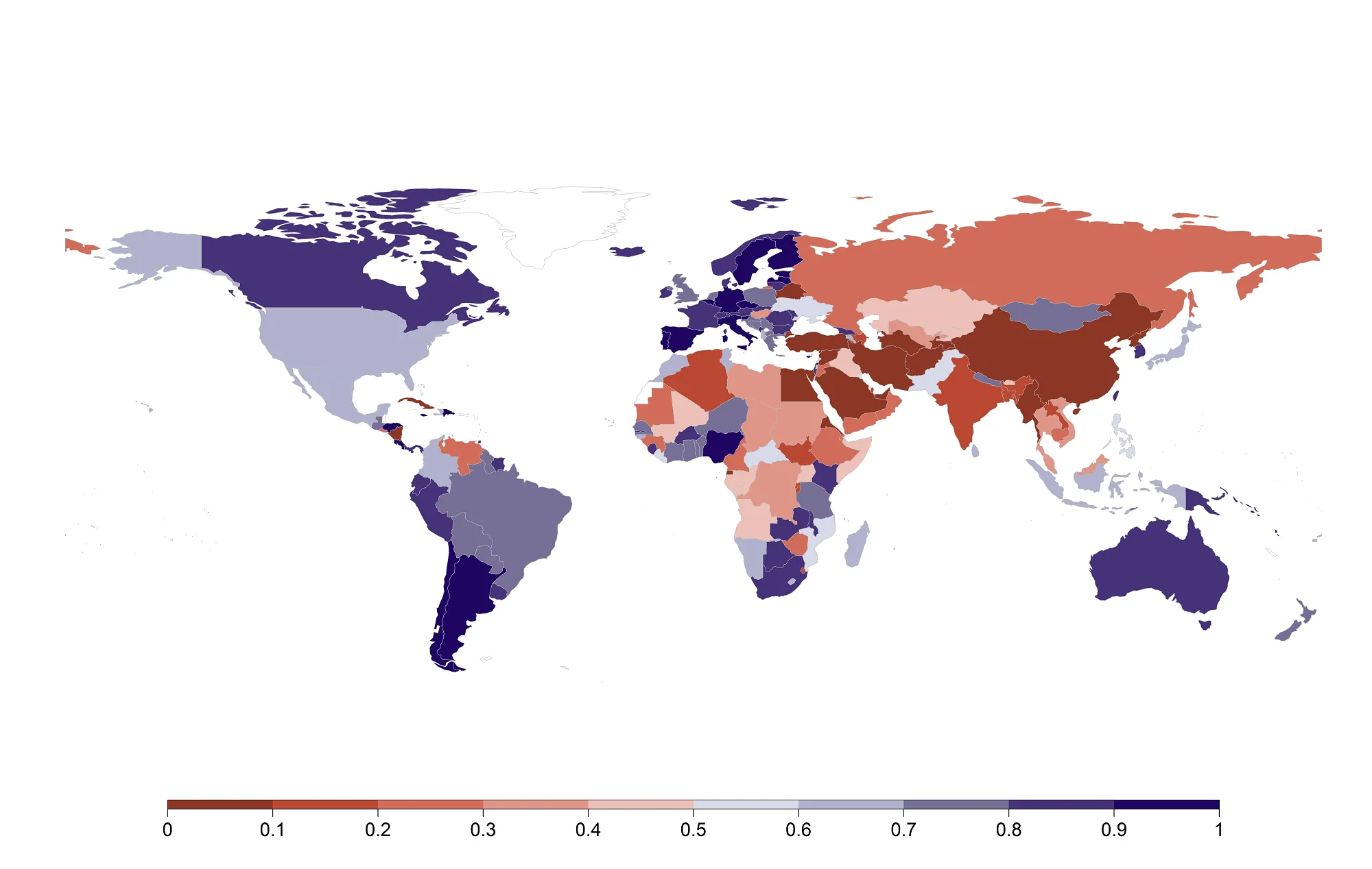Weltkarte, die den academic freedom index abbildet