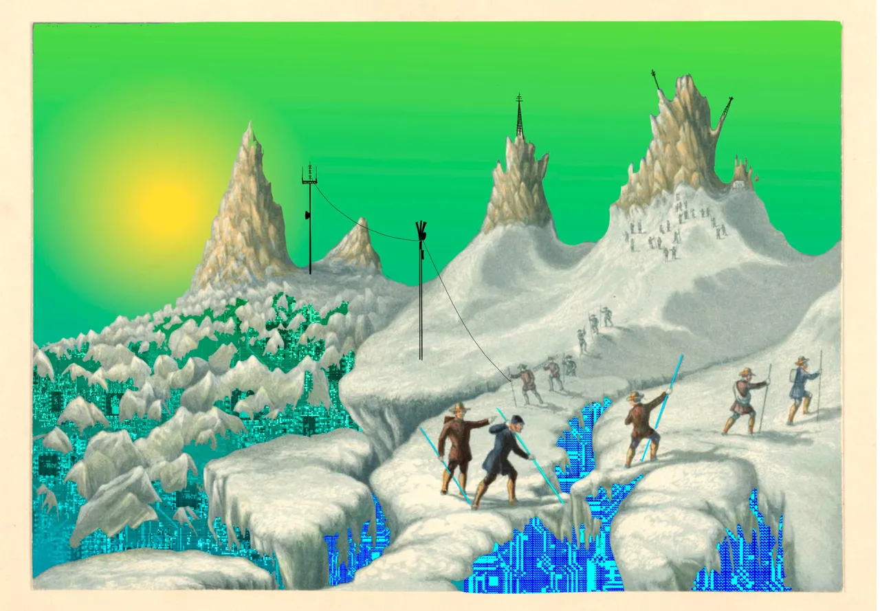 Schneebedeckte Gipfel mit grünem Himmel