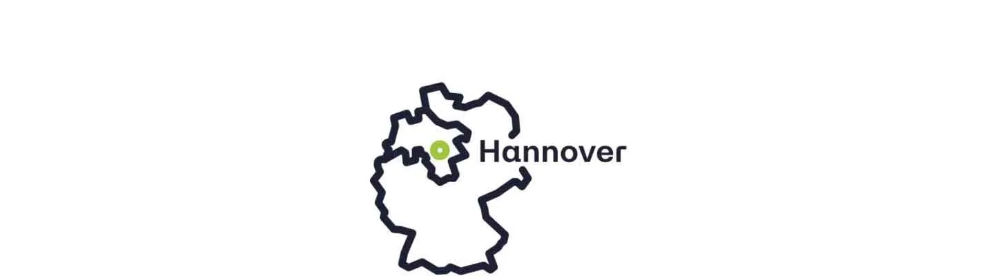 Illustration mit Umriss Deutschlands und Niedersachsens und einer grünen Markierung für Hannover