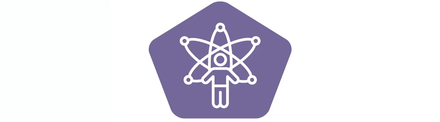 Illustration mit Mensch und Atomsymbol