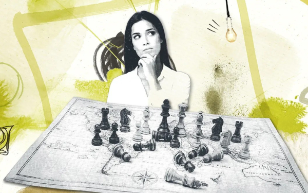 Women with a world map and chess figures
