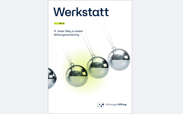 Das Bild zeigt das Cover einer Broschüre mit dem Titel "Werkstatt - Unser Weg zu einem Wirkungsmonitoring Vol. 3"