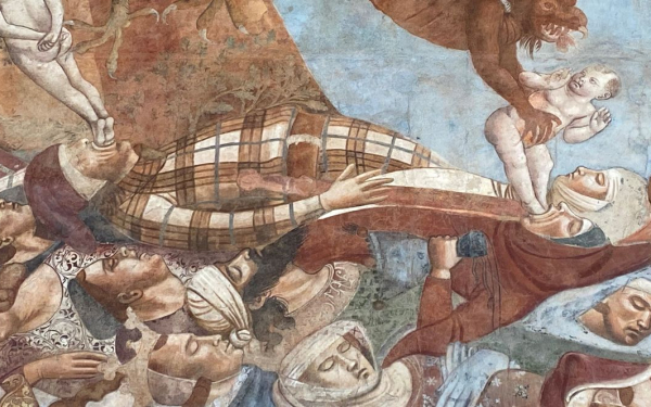 Das Fresko "Trionfo della Morte" zeigt Opfer einer Epidemie aus unterschiedlichen sozialen Schichten, deren Seelen von Dämonen hinweggerafft werden.