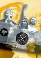 Graphic with young people giving political messages at a demonstration.
