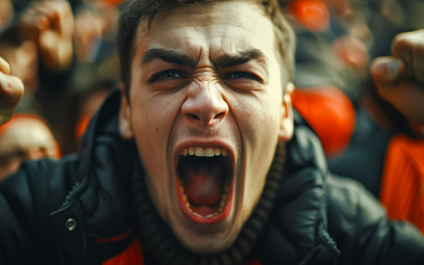 Das Bild zeigt das Gesicht eines Mannes, der schreit.