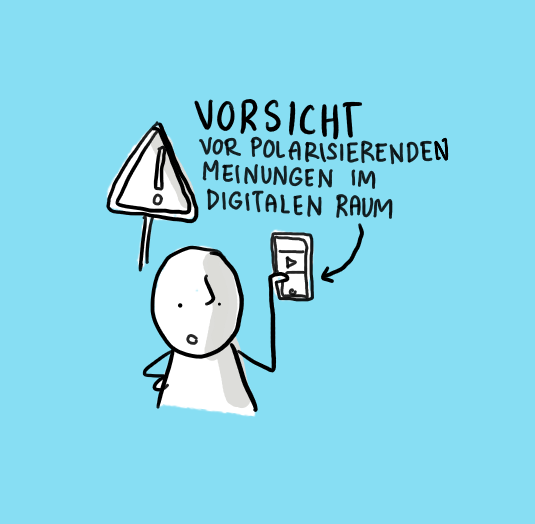 Illustration "Vorsicht vor polarisierenden Meinungen im digitalen Raum"