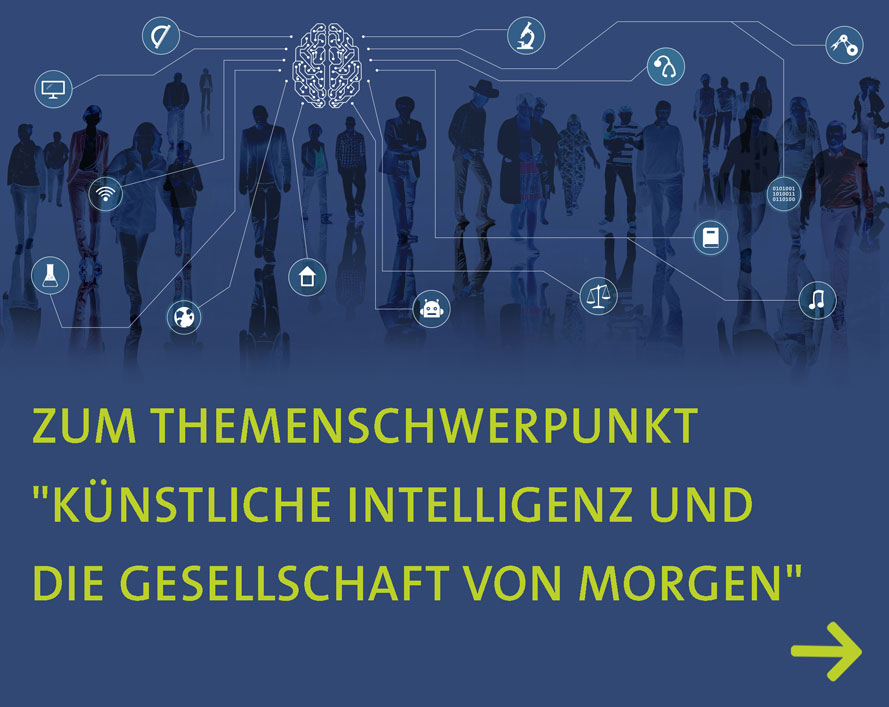 Illustration mit Hinweis auf den Themenschwerpunkt Künstliche Intelligenz der Stiftung