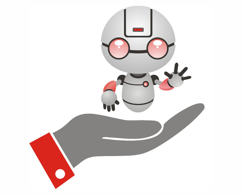 Illustration kleiner Roboter auf menschlicher Hand