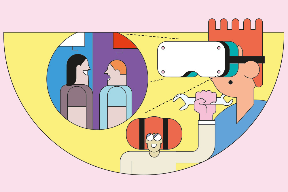 Illustration eines Menschen mit VR-Brille