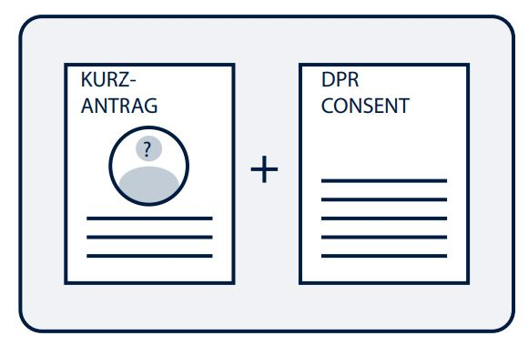 Illustration zeigt stilisiert einen Kurzantrag und ein DPR Consent Formular