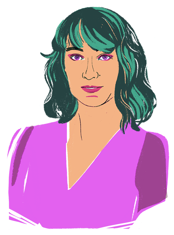 Eine Illustration einer Frau mit langen gewellten Haaren.