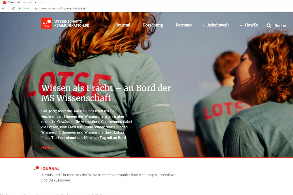 Screenshot der Webseite wissenschaftskommunikation.de