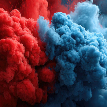Rote und blaue Wolken treffen aufeinander