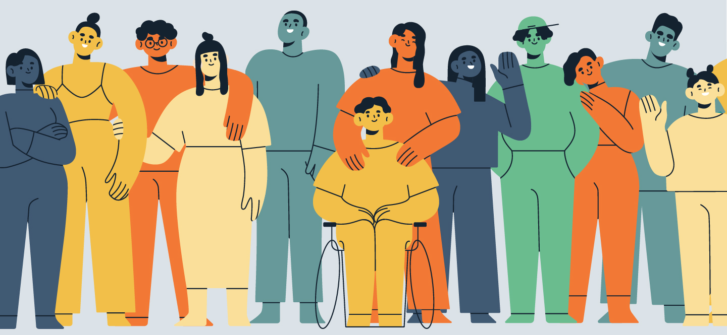 Illustration mit mehreren Personen, die Diversität zeigen soll
